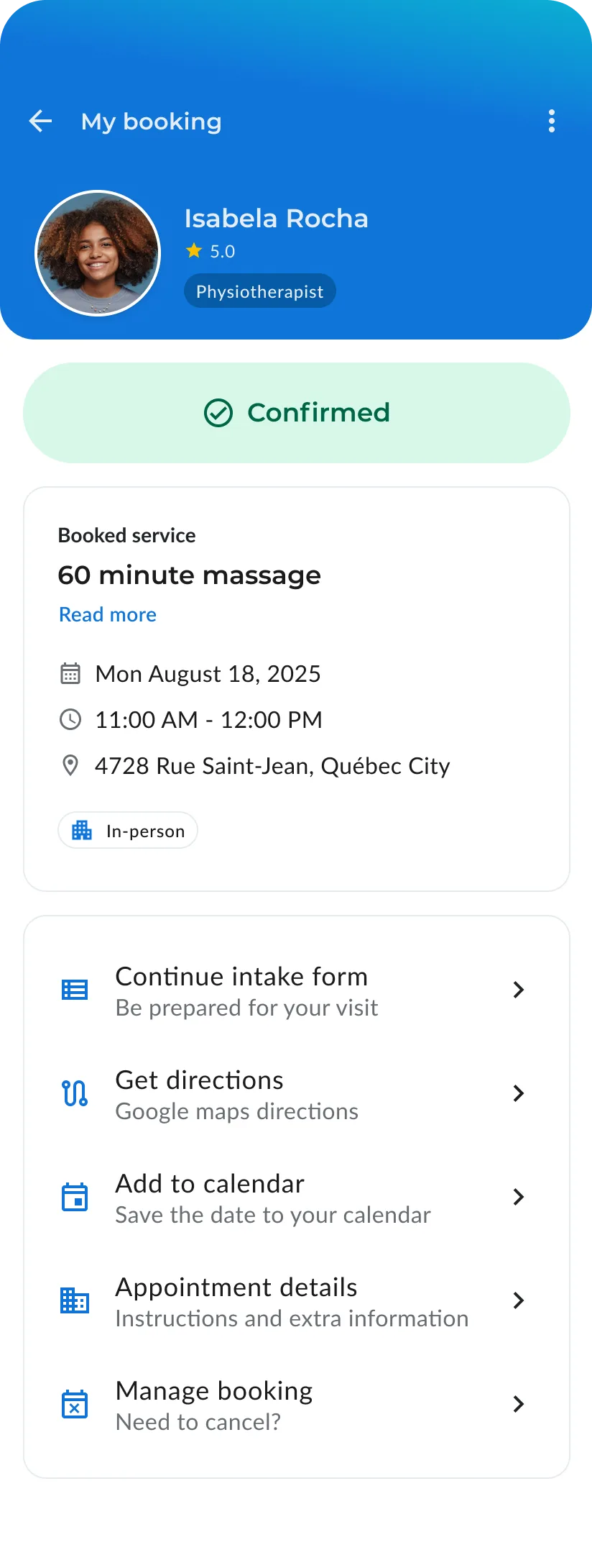 CareChain app screen showing appointment management